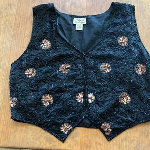 Vintage Style Design beaded & sequined fully lined vest. Outer vest 100% silk.